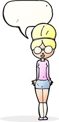 cartoon librarian woman with speech bubble