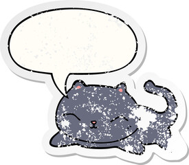 cartoon cat and speech bubble distressed sticker
