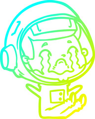 cold gradient line drawing cartoon crying astronaut