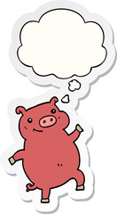Obraz premium cartoon dancing pig and thought bubble as a printed sticker