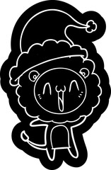 happy cartoon icon of a lion wearing santa hat