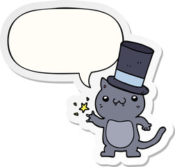 cartoon cat wearing top hat and speech bubble sticker