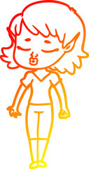 warm gradient line drawing pretty cartoon elf girl