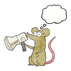 thought bubble textured cartoon mouse with megaphone