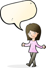 cartoon woman with no worries with speech bubble