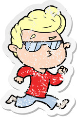distressed sticker of a cartoon cool guy