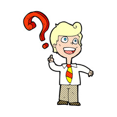 cartoon school boy asking question