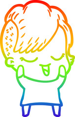 rainbow gradient line drawing happy cartoon girl