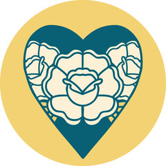 tattoo style icon of a heart and flowers