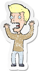 retro distressed sticker of a cartoon frightened man