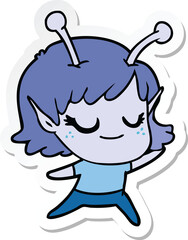 sticker of a smiling alien girl cartoon