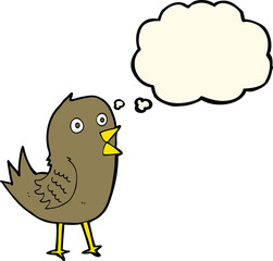 cartoon tweeting bird with thought bubble