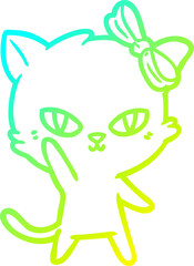 cold gradient line drawing cute cartoon cat