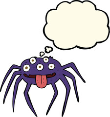 cartoon gross halloween spider with thought bubble