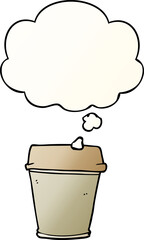 cartoon take out coffee and thought bubble in smooth gradient style
