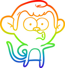 rainbow gradient line drawing cartoon pointing monkey
