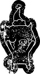cartoon distressed icon of a pig crying wearing santa hat