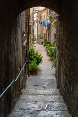 Narrow street in the old town of viterbo in italy
