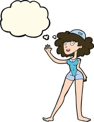 cartoon swimmer woman with thought bubble