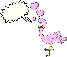 comic book speech bubble cartoon flamingo in love
