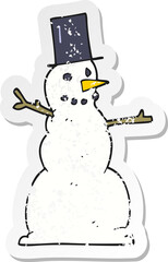 retro distressed sticker of a cartoon snowman