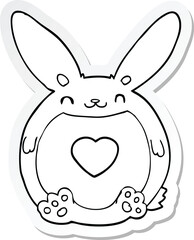 sticker of a cartoon rabbit with love heart