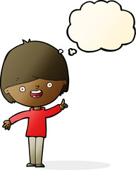 cartoon happy boy with thought bubble