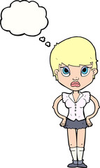 cartoon annoyed girl with thought bubble