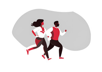 Black Couple on a Run Flat Gradient Illustration Against Gray Background, Simple Physical Exercise Concept for Jogging and Healthy Lovers, Isolated on White Vector Style Generative AI