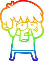 rainbow gradient line drawing cartoon exhausted boy