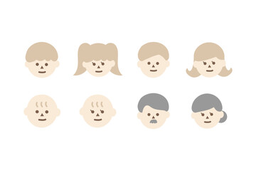 Fototapeta premium Set of Cute Family Head Icon. Flat cartoon Character vector design isolated illustration.