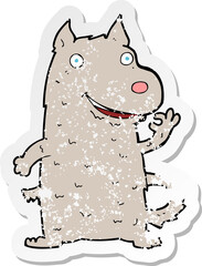 retro distressed sticker of a cartoon happy dog