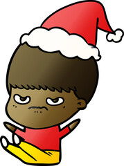 gradient cartoon of a boy wearing santa hat