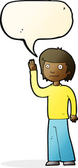 cartoon friendly boy waving with speech bubble