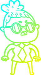 cold gradient line drawing cartoon annoyed woman