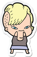 sticker of a cute cartoon girl with hipster haircut