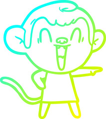cold gradient line drawing cartoon laughing monkey