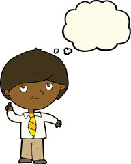 cartoon boy with idea with thought bubble