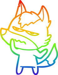 rainbow gradient line drawing cartoon annoyed wolf