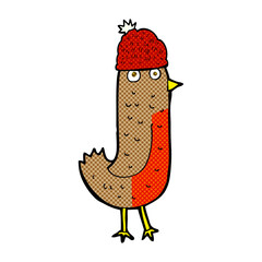 cartoon christmas robin wearing hat