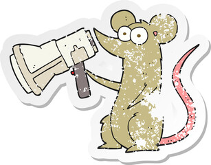retro distressed sticker of a cartoon mouse with megaphone