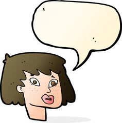 cartoon pretty female face with speech bubble