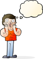 cartoon shocked gym man with thought bubble