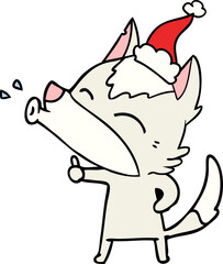 howling wolf line drawing of a wearing santa hat