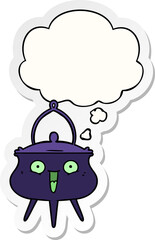 halloween cauldron cartoon and thought bubble as a printed sticker
