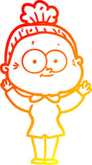 warm gradient line drawing cartoon happy old woman