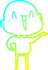cold gradient line drawing happy cartoon bald man
