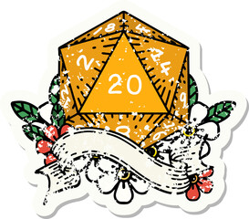 natural twenty D20 dice roll grunge sticker