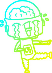 cold gradient line drawing cartoon crying robot pointing