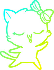 cold gradient line drawing cartoon dancing cat with bow on head